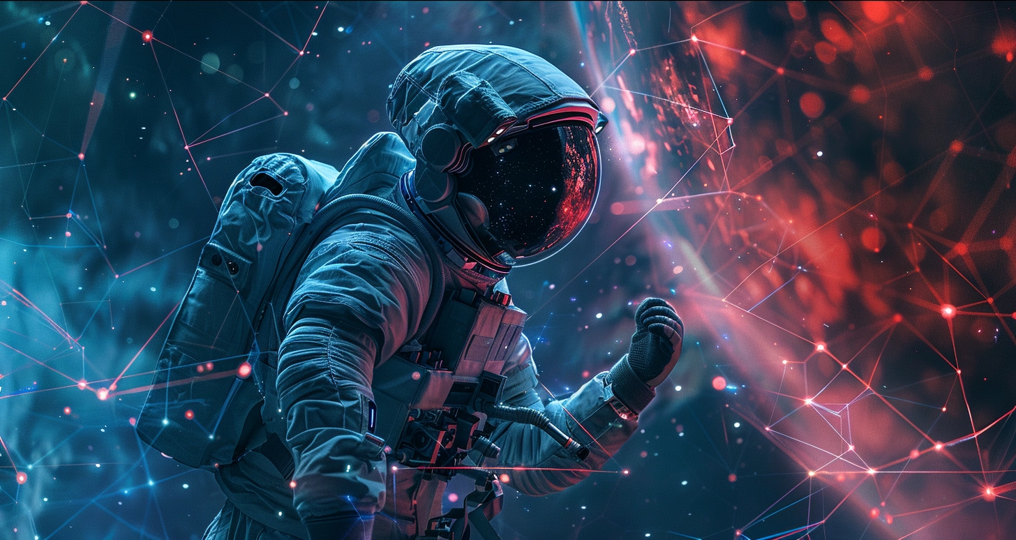 Astronaut in a digital sphere